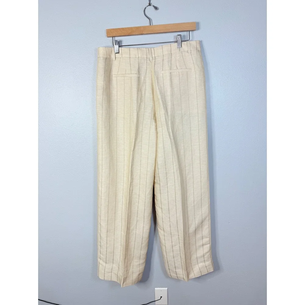 J.Crew Wide-leg‎ trouser in striped linen blend Size 10 Beige Blue Stripe NWT